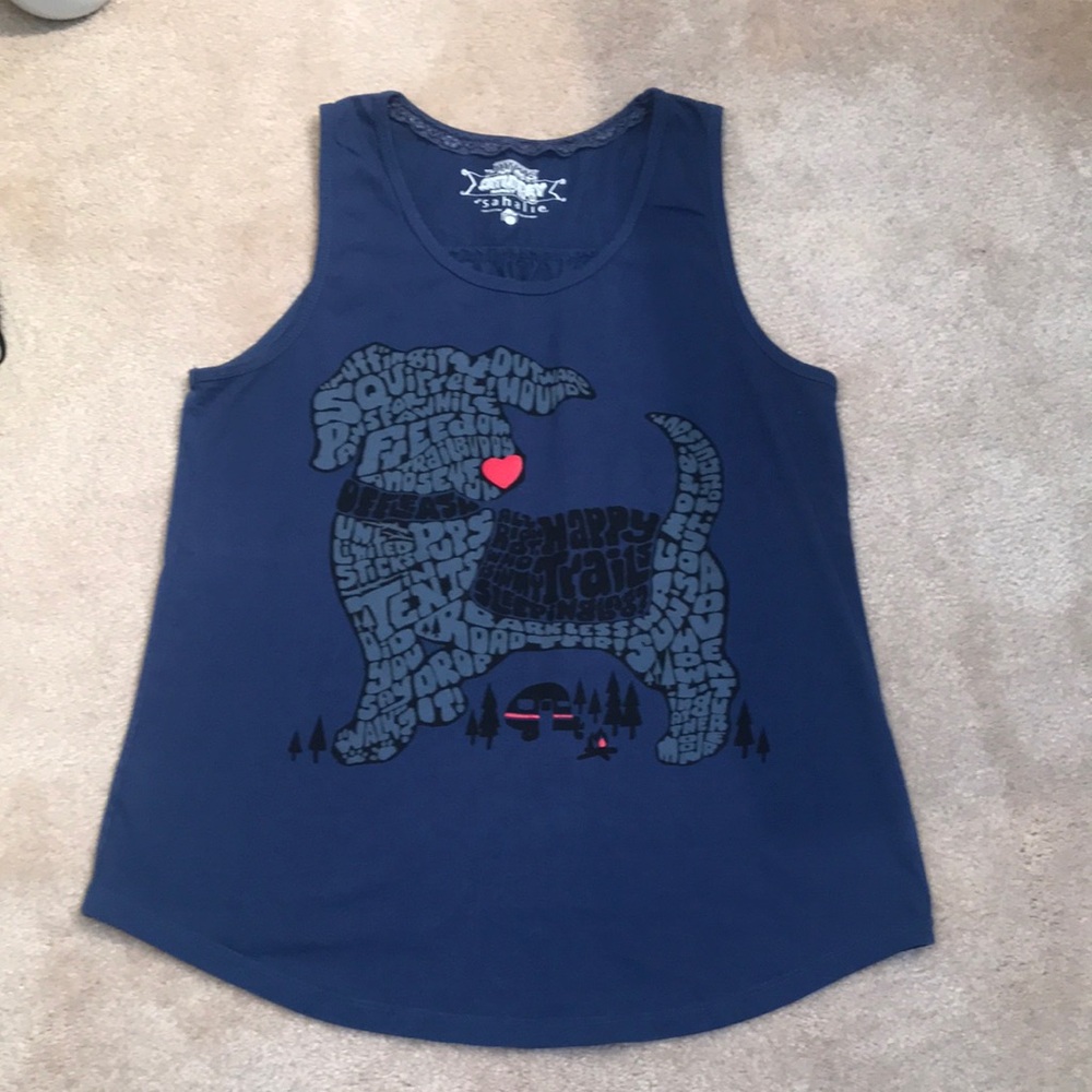 RARE!! 🐕‍🦺 Blue Dog Graphic Top by Sahalie Saturday Market Tee. Sz S. Like New